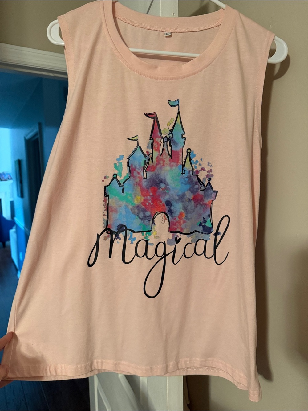 Magical Pink Girls' Tank Top with Colorful Castle Graphic